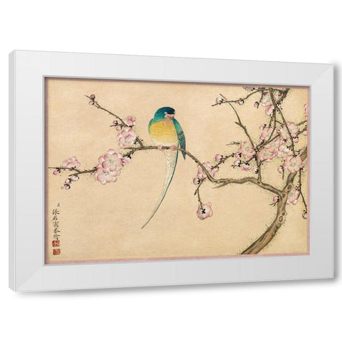 Bird with Plum Blossoms White Modern Wood Framed Art Print by Ruoai, Zhang