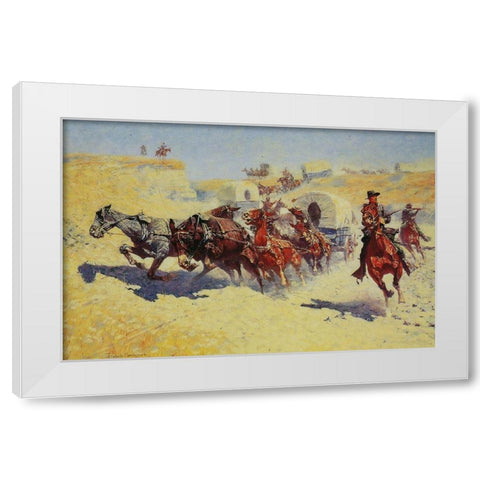 Attack on the Supply Wagons White Modern Wood Framed Art Print by Remington, Frederic