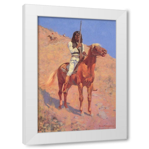 Indian on Horseback White Modern Wood Framed Art Print by Remington, Frederic