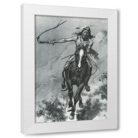 Indian Riding Down a Hill White Modern Wood Framed Art Print by Remington, Frederic