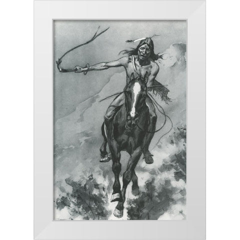 Indian Riding Down a Hill White Modern Wood Framed Art Print by Remington, Frederic