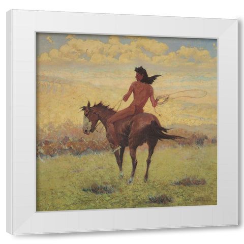 The Pony Herder White Modern Wood Framed Art Print by Remington, Frederic