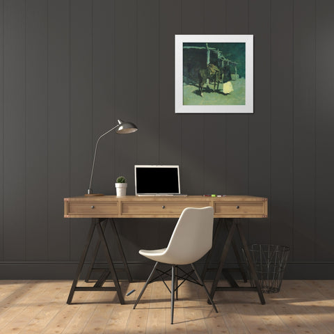 Waiting in the Moonlight White Modern Wood Framed Art Print by Remington, Frederic