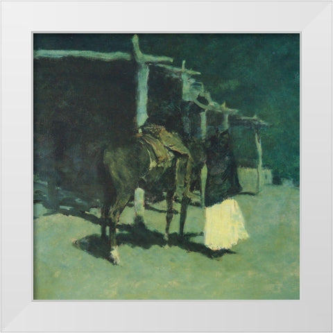 Waiting in the Moonlight White Modern Wood Framed Art Print by Remington, Frederic