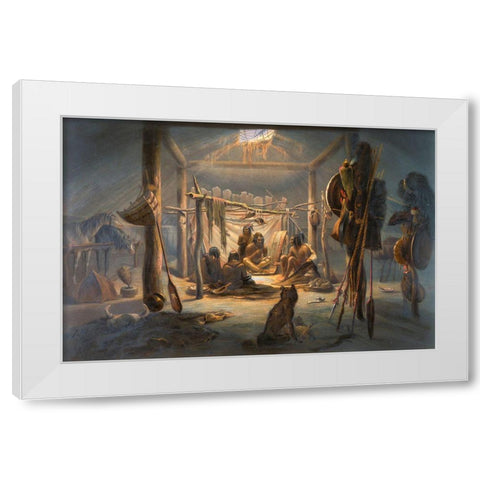 The Interior of the Hut of a Mandan Chief White Modern Wood Framed Art Print by Bodmer, Karl