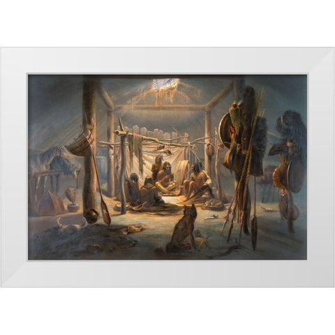 The Interior of the Hut of a Mandan Chief White Modern Wood Framed Art Print by Bodmer, Karl