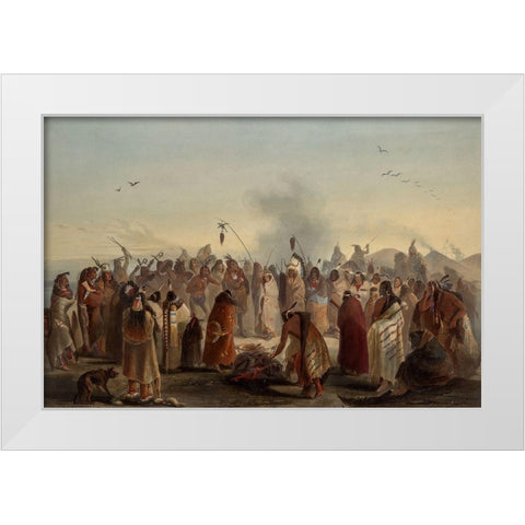 Scalp dance of the Minatarres Indians White Modern Wood Framed Art Print by Bodmer, Karl