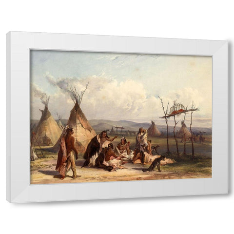 Funeral scaffold of a Sioux chief White Modern Wood Framed Art Print by Bodmer, Karl