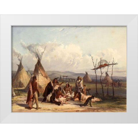 Funeral scaffold of a Sioux chief White Modern Wood Framed Art Print by Bodmer, Karl