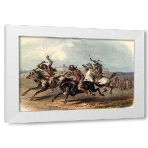 Horse racing of the Sioux indians White Modern Wood Framed Art Print by Bodmer, Karl