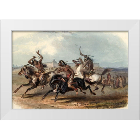 Horse racing of the Sioux indians White Modern Wood Framed Art Print by Bodmer, Karl