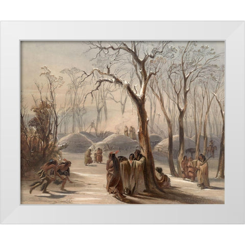 Winter village of the Minatarres Indians White Modern Wood Framed Art Print by Bodmer, Karl