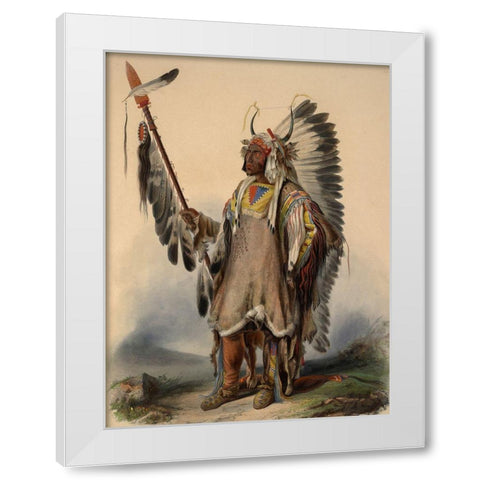 A Mandan Indian Chief White Modern Wood Framed Art Print by Bodmer, Karl