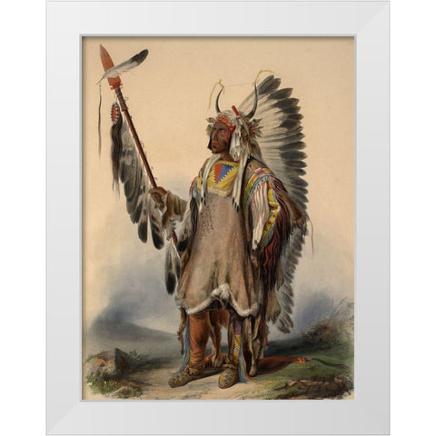 A Mandan Indian Chief White Modern Wood Framed Art Print by Bodmer, Karl