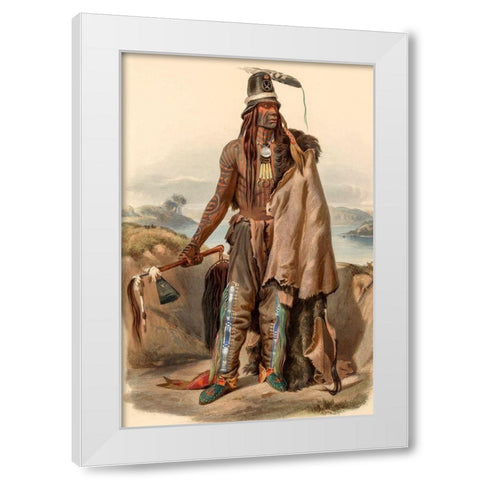 A Minatarre Indian Chief White Modern Wood Framed Art Print by Bodmer, Karl