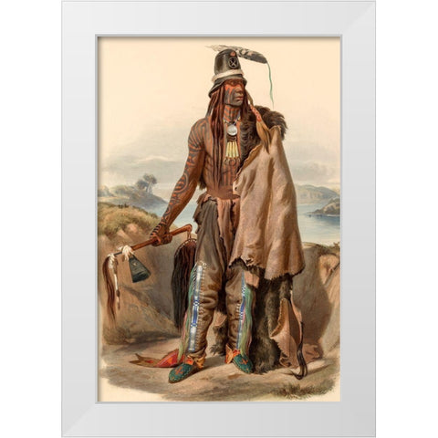 A Minatarre Indian Chief White Modern Wood Framed Art Print by Bodmer, Karl