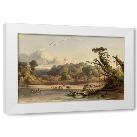 Punca Indians encamped on the banks of the Missouri White Modern Wood Framed Art Print by Bodmer, Karl