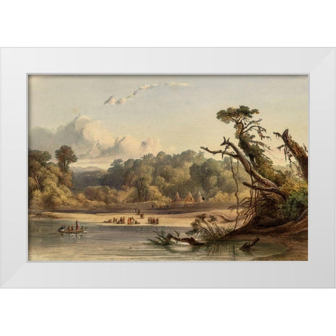 Punca Indians encamped on the banks of the Missouri White Modern Wood Framed Art Print by Bodmer, Karl