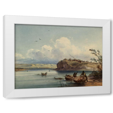 A Mandan village White Modern Wood Framed Art Print by Bodmer, Karl