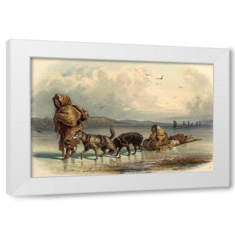 Dog sledges of the Mandan indians White Modern Wood Framed Art Print by Bodmer, Karl