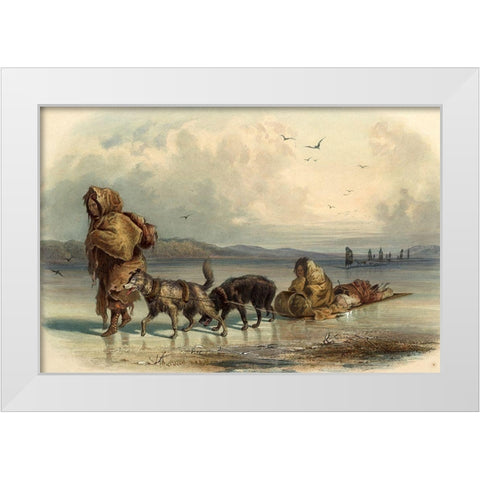 Dog sledges of the Mandan indians White Modern Wood Framed Art Print by Bodmer, Karl