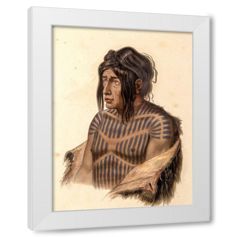 Mahsette Kuiuab Chief of the Cree indians White Modern Wood Framed Art Print by Bodmer, Karl