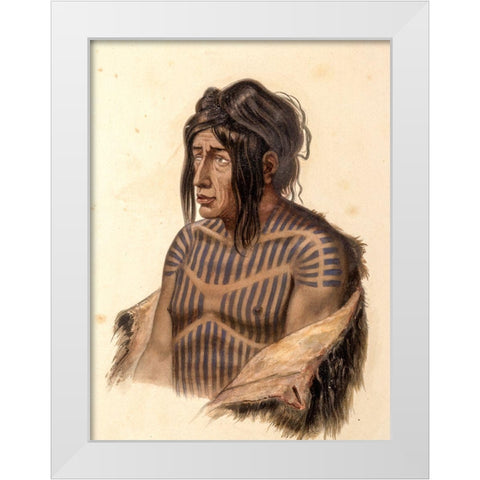 Mahsette Kuiuab Chief of the Cree indians White Modern Wood Framed Art Print by Bodmer, Karl