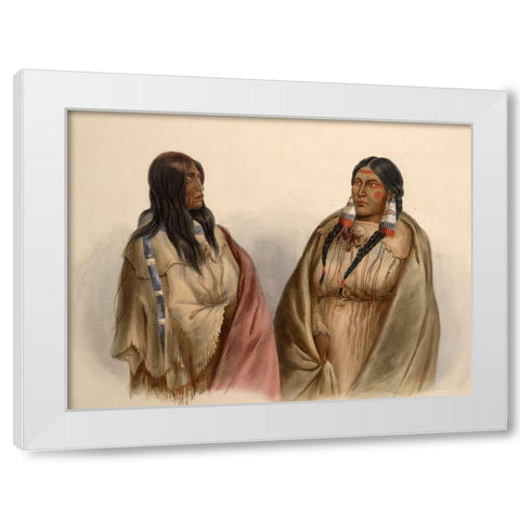 Woman of the Snake tribe and woman of the Cree tribe White Modern Wood Framed Art Print by Bodmer, Karl