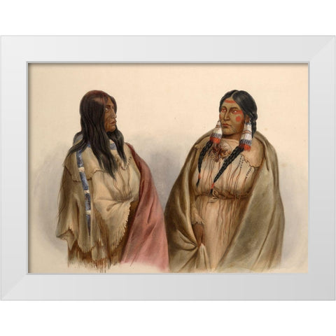 Woman of the Snake tribe and woman of the Cree tribe White Modern Wood Framed Art Print by Bodmer, Karl