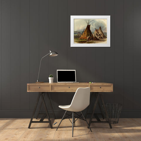 A skin lodge of the Assiniboin Indian chief White Modern Wood Framed Art Print by Bodmer, Karl