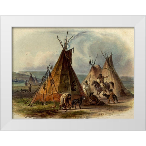 A skin lodge of the Assiniboin Indian chief White Modern Wood Framed Art Print by Bodmer, Karl