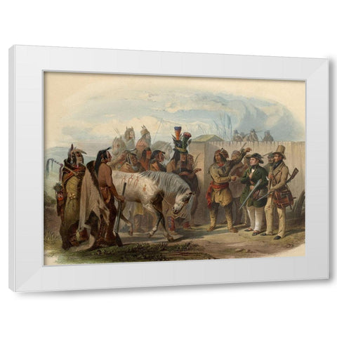 The travellers meeting with Minatarre indians White Modern Wood Framed Art Print by Bodmer, Karl