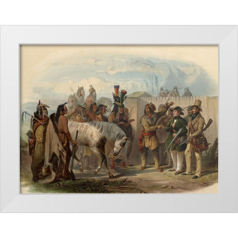 The travellers meeting with Minatarre indians White Modern Wood Framed Art Print by Bodmer, Karl