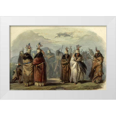 Dance of the Mandan women White Modern Wood Framed Art Print by Bodmer, Karl