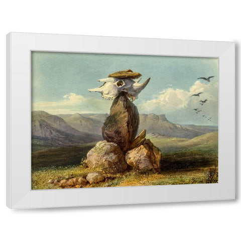 Magic pile erected by the Assiniboin indians White Modern Wood Framed Art Print by Bodmer, Karl