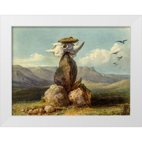 Magic pile erected by the Assiniboin indians White Modern Wood Framed Art Print by Bodmer, Karl