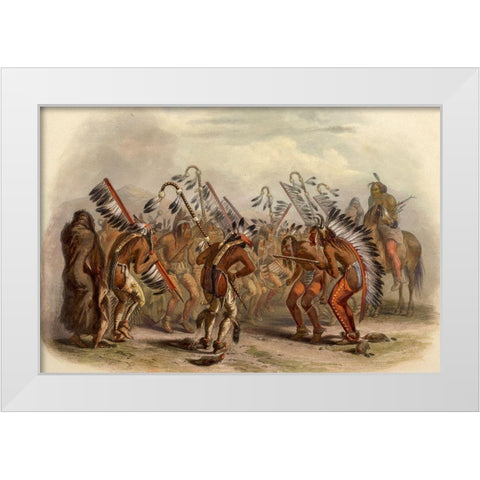 Dance of the Mandan Indians White Modern Wood Framed Art Print by Bodmer, Karl