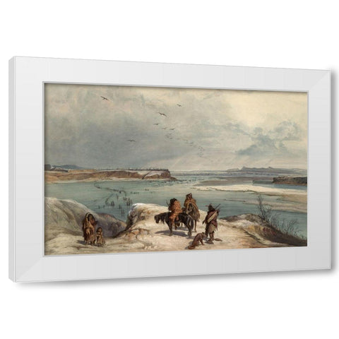 Fort Clack on the Missouri White Modern Wood Framed Art Print by Bodmer, Karl