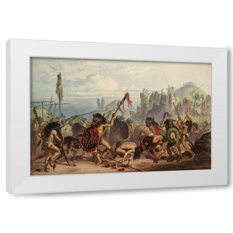 Bison dance of the Mandan indians White Modern Wood Framed Art Print by Bodmer, Karl