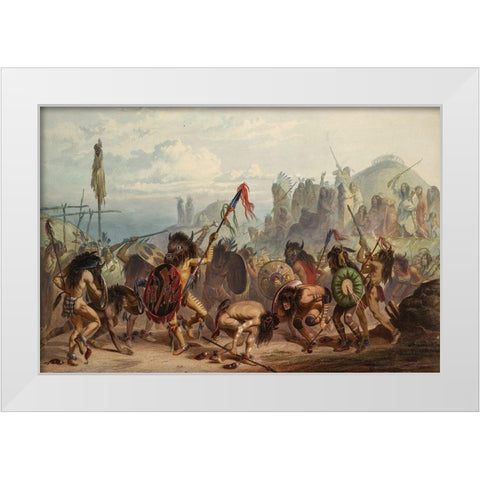 Bison dance of the Mandan indians White Modern Wood Framed Art Print by Bodmer, Karl
