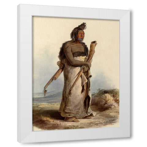 Mexkemahuastan Chief of the Bigbellies of the prarie White Modern Wood Framed Art Print by Bodmer, Karl