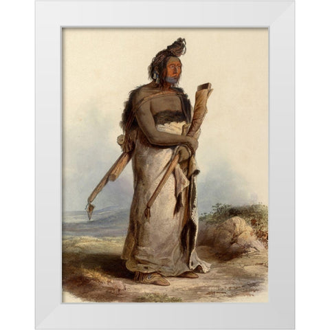 Mexkemahuastan Chief of the Bigbellies of the prarie White Modern Wood Framed Art Print by Bodmer, Karl
