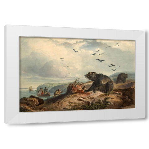Hunting of the Grizzly Bear White Modern Wood Framed Art Print by Bodmer, Karl