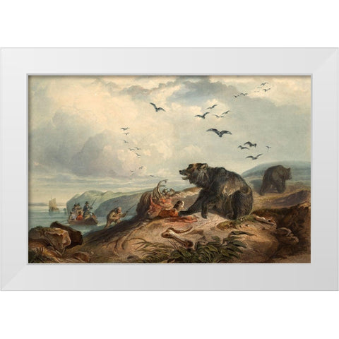 Hunting of the Grizzly Bear White Modern Wood Framed Art Print by Bodmer, Karl