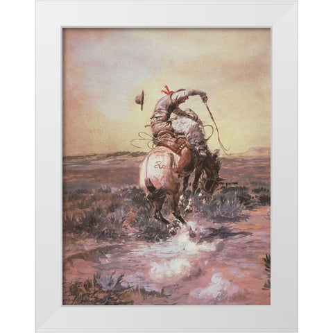 A Slick Rider White Modern Wood Framed Art Print by Russell, Charles Marion