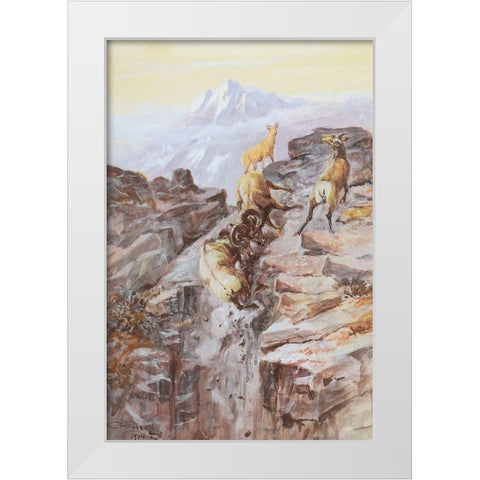 Big Horn Sheep White Modern Wood Framed Art Print by Russell, Charles Marion