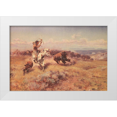 Horse of the Hunters White Modern Wood Framed Art Print by Russell, Charles Marion
