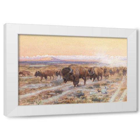 The Bison Trail White Modern Wood Framed Art Print by Russell, Charles Marion