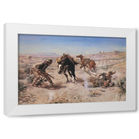 The Cinch Ring White Modern Wood Framed Art Print by Russell, Charles Marion