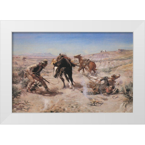 The Cinch Ring White Modern Wood Framed Art Print by Russell, Charles Marion